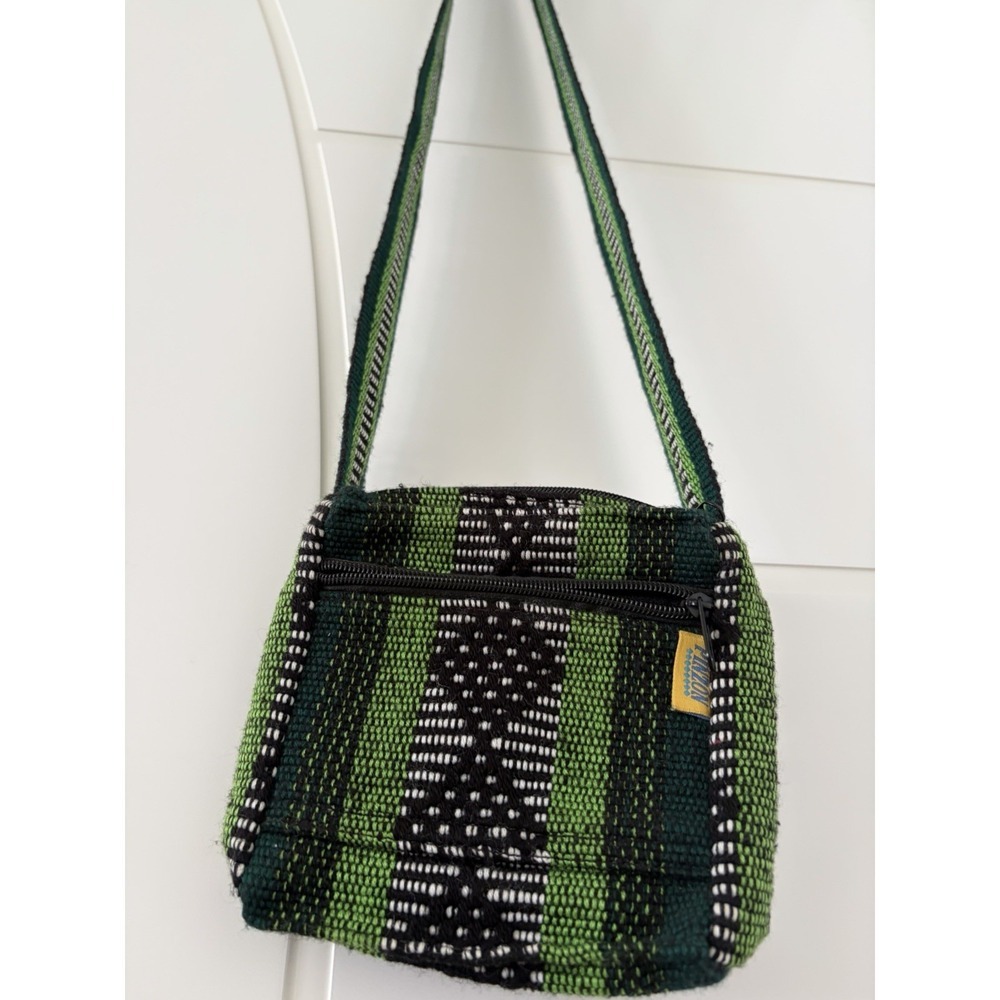Pinzon Handwoven Boho Crossbody Shoulder Bag Green Black Striped Purse - Picture 6 of 12